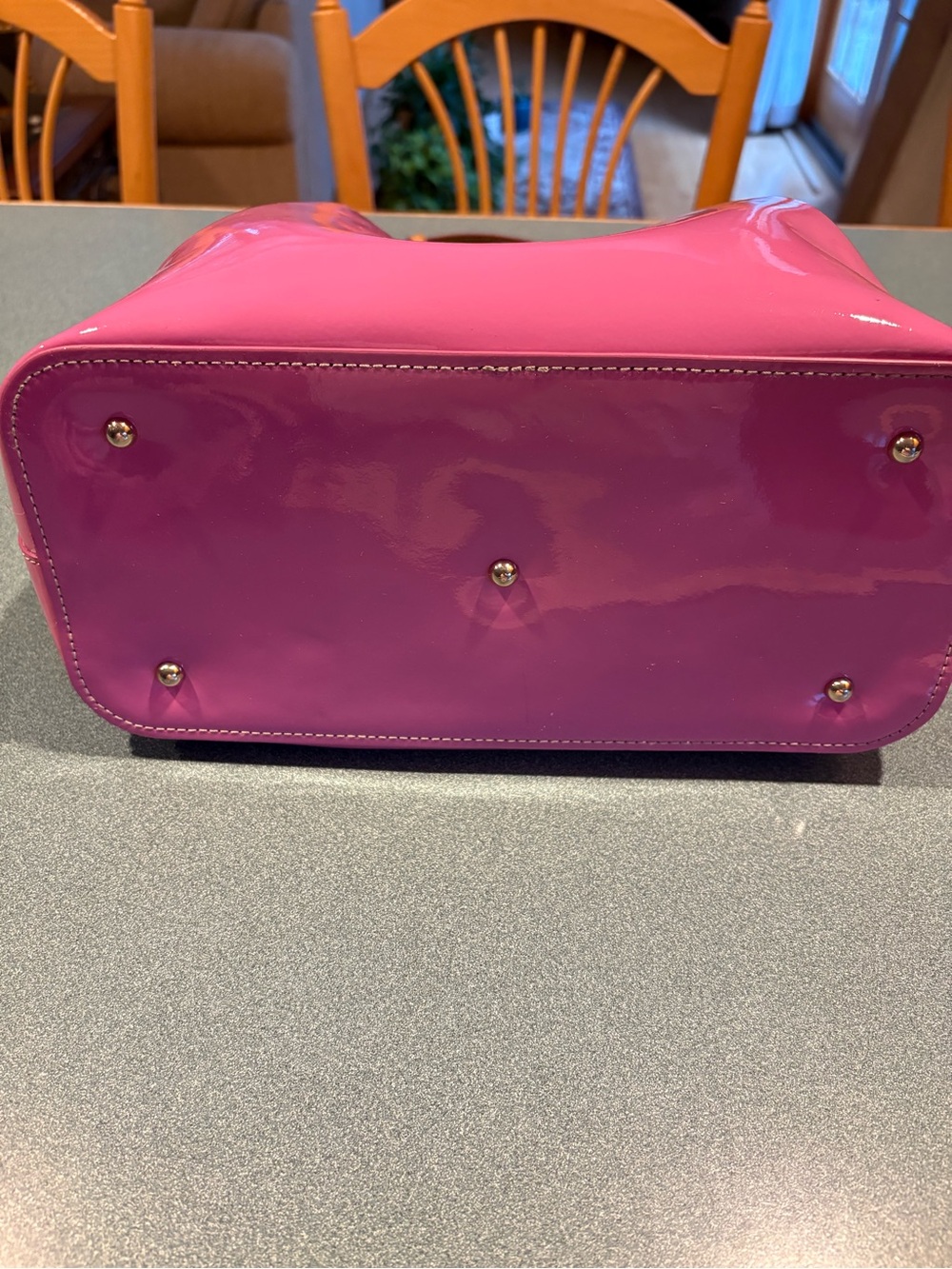 Dooney & Bourke Hot Pink Patent Satchel with Tan Trim - Picture 9 of 13